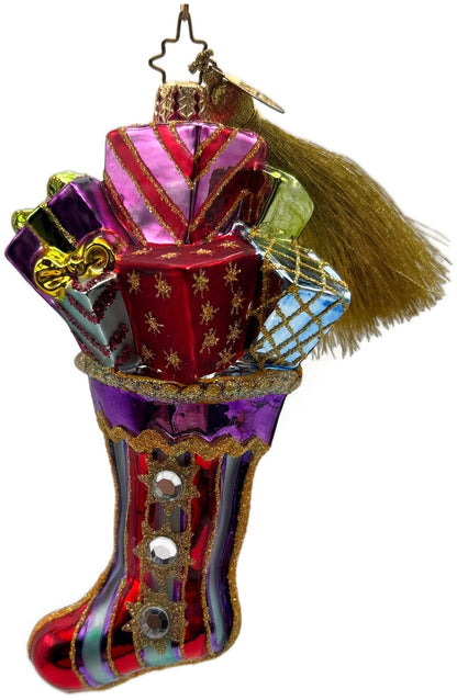 Christopher Radko Tasselet Trim Gifts Stocking Glass Christmas Ornament 30117471