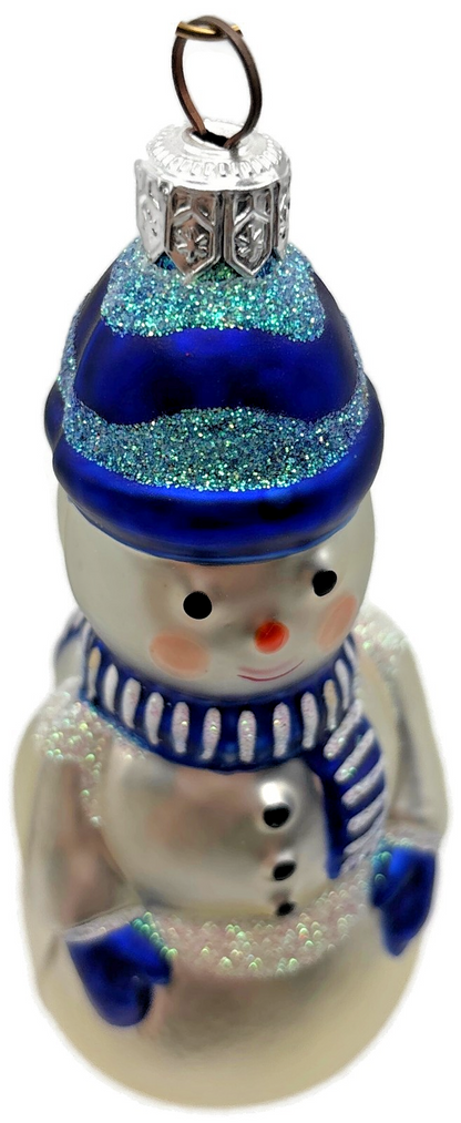 Patricia Breen 1995 Snowboy Blue Snowman Glass Christmas Ornament 95258