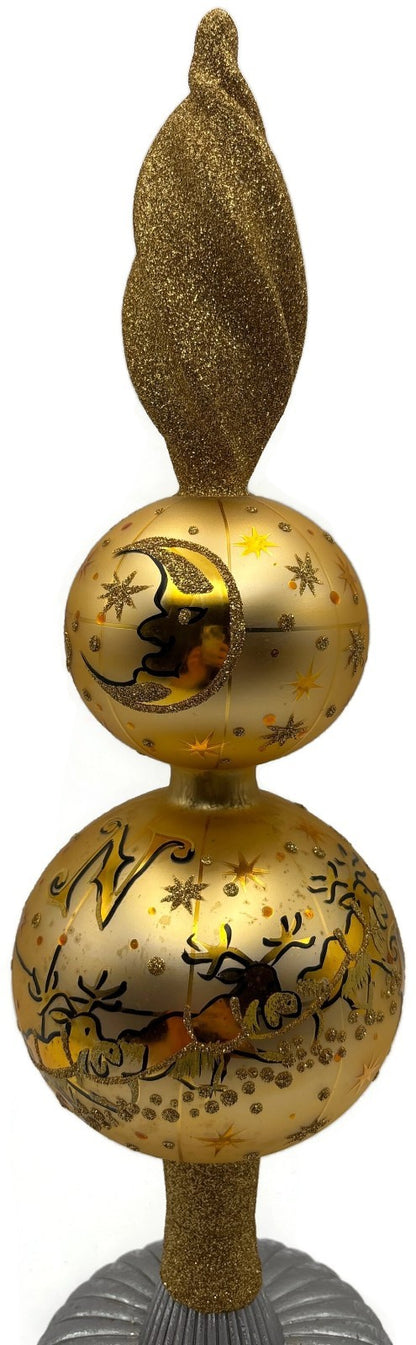 Patricia Breen Northward Ho 2 Ball Sun Moon Gold Christmas Finial Topper 95847