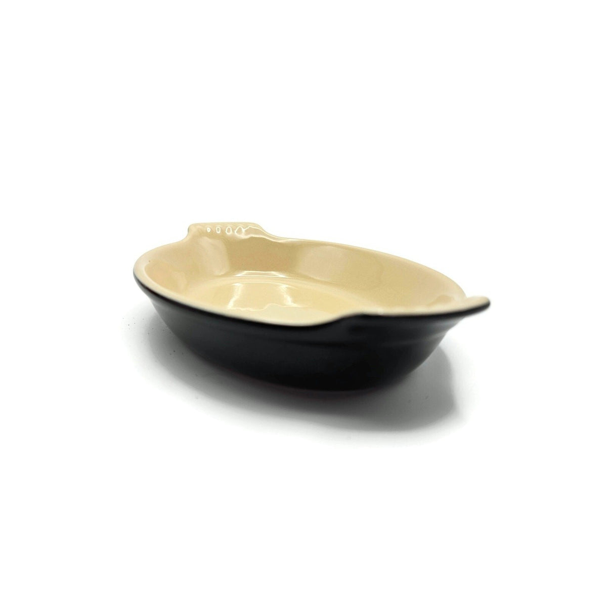 Le Creuset Heritage Petite Au Gratin Baking Dish Beige Black Oval Stoneware 6 oz3