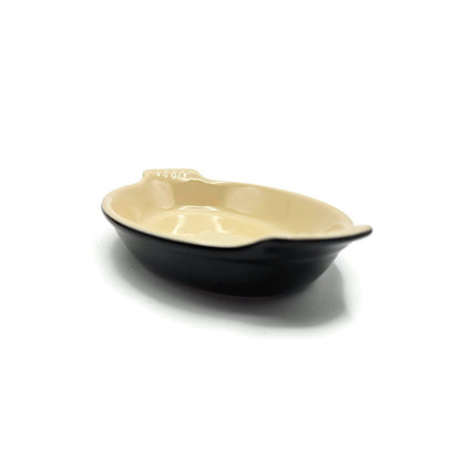 Le Creuset Heritage Petite Au Gratin Baking Dish Beige Black Oval Stoneware 6 oz3
