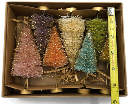 Bethany Lowe Designs Pastel Rainbow Forest Bottle Brush Christmas Tree Set of 79