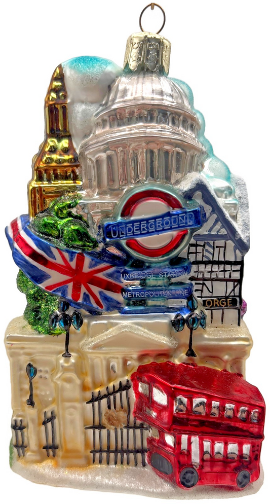 Kurt Adler Noble Gems City Scapes London Big Ben Bus Glass Ornament C75400