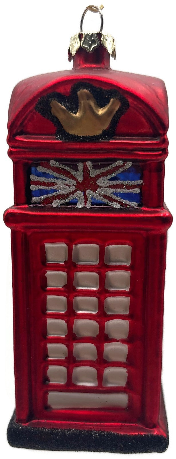 London Red Telephone Booth Crown Union Jack Glass Christmas Ornament England UK3