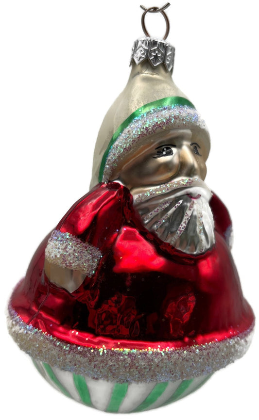 Christopher Radko Roly Striped Santa Red Green Glass Ornament 97 015 0 19970
