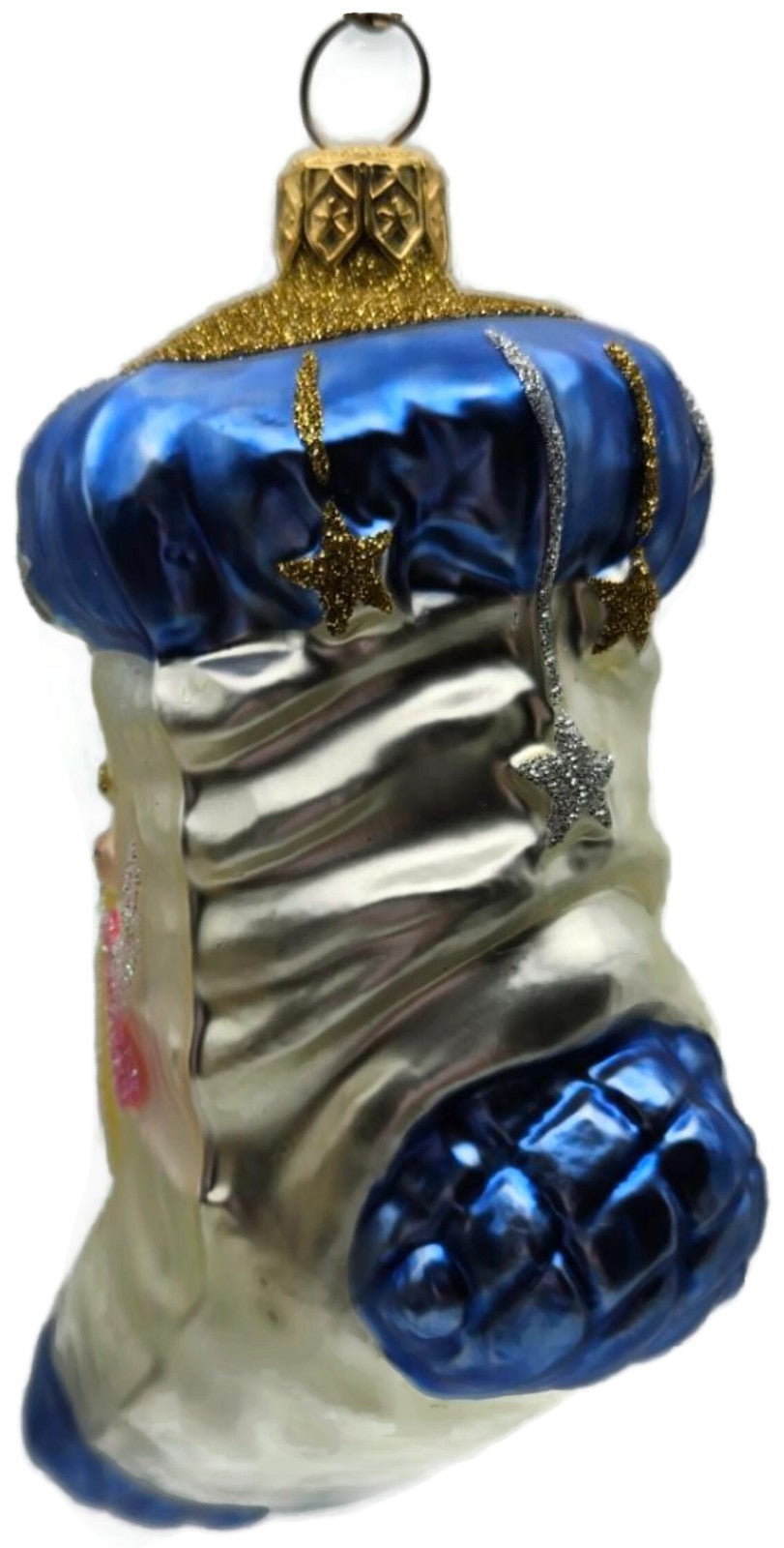 Patricia Breen Angel Stocking Blue Moon Stars Glass Christmas Tree Ornament 96021