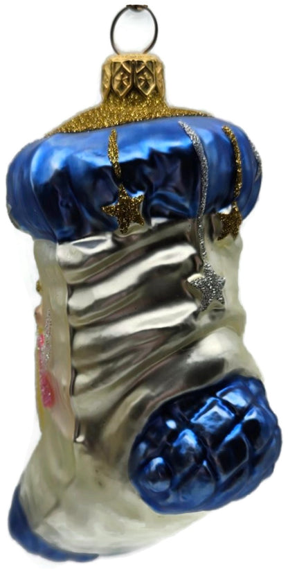 Patricia Breen Angel Stocking Blue Moon Stars Glass Christmas Tree Ornament 96021