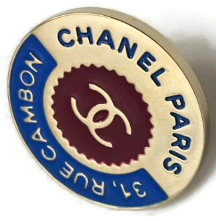 CHANEL 31 Rue Cambon Paris CC Enamel Brooch Pin Blue Red Gold B17 C0