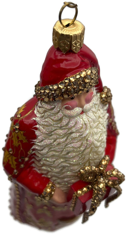 Patricia Breen 2014 Santa for Yaly Red Gold Holly Reindeer Ornament 34408