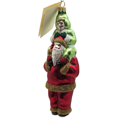 Patricia Breen Carry Me Santa Red Green Boy Glass Christmas Tree Ornament 98034