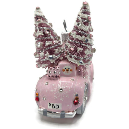 Patricia Breen Joy Ride Pink Car Snowman Travel Christmas Ornament CATZ 301512