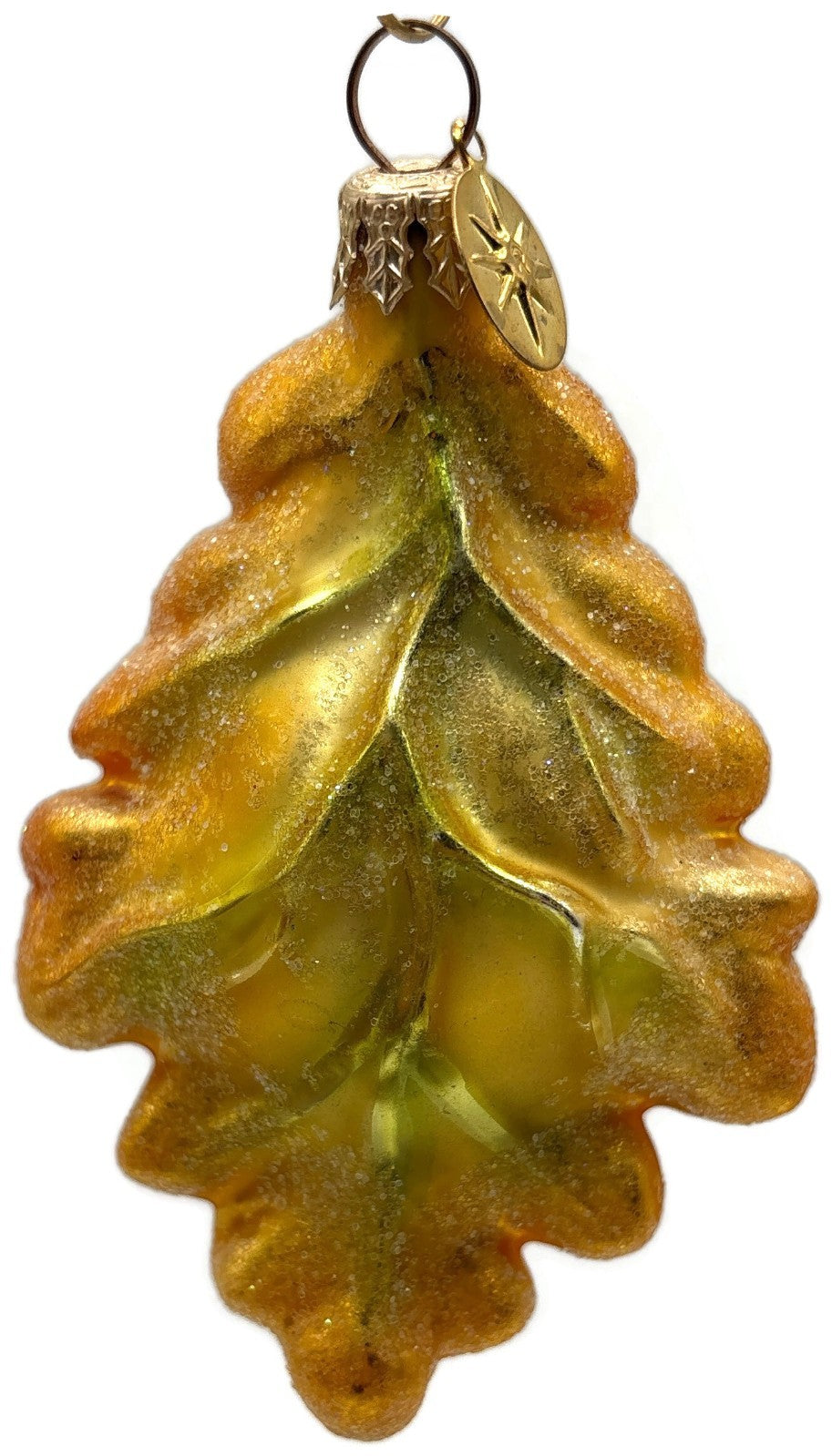 Christopher Radko Mini Oak Frost Yellow Leaf Glass Christmas Ornament 98 164 00