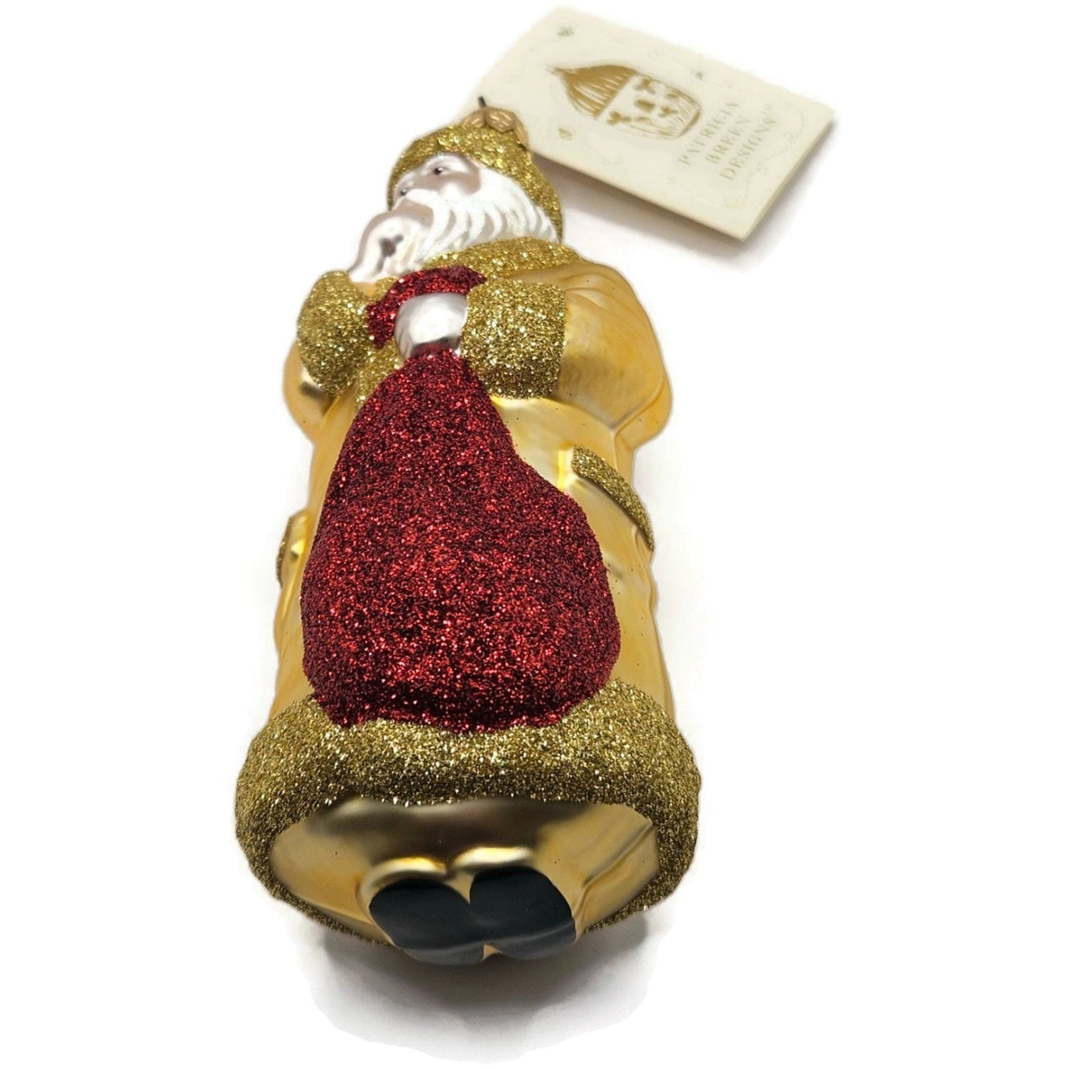 Patricia Breen Shhh Santa Gold Red Bag Glittered Glass Christmas Ornament 96436
