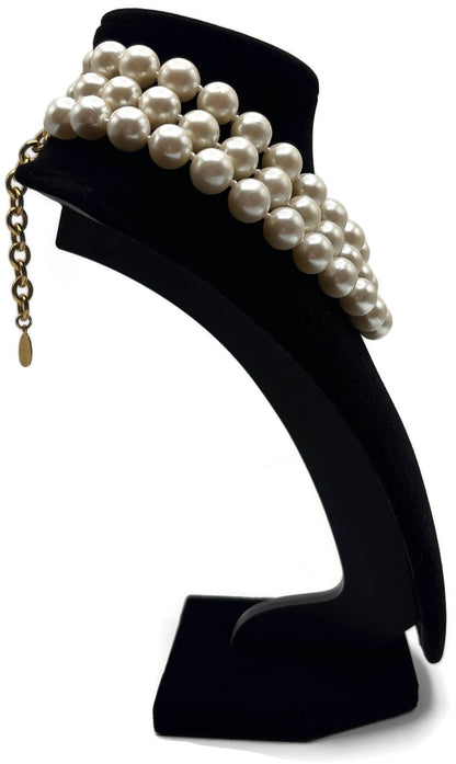 Carolee Signed 3 Strand Faux Pearl Choker Necklace Gold Tone Extender 15.5in3