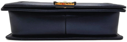 CHANEL Large Boy Flap Bag Navy Blue Calfskin Leather Gold Hardware Shoulder Bag6