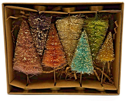 Bethany Lowe Designs Pastel Rainbow Forest Bottle Brush Christmas Tree Set of 71