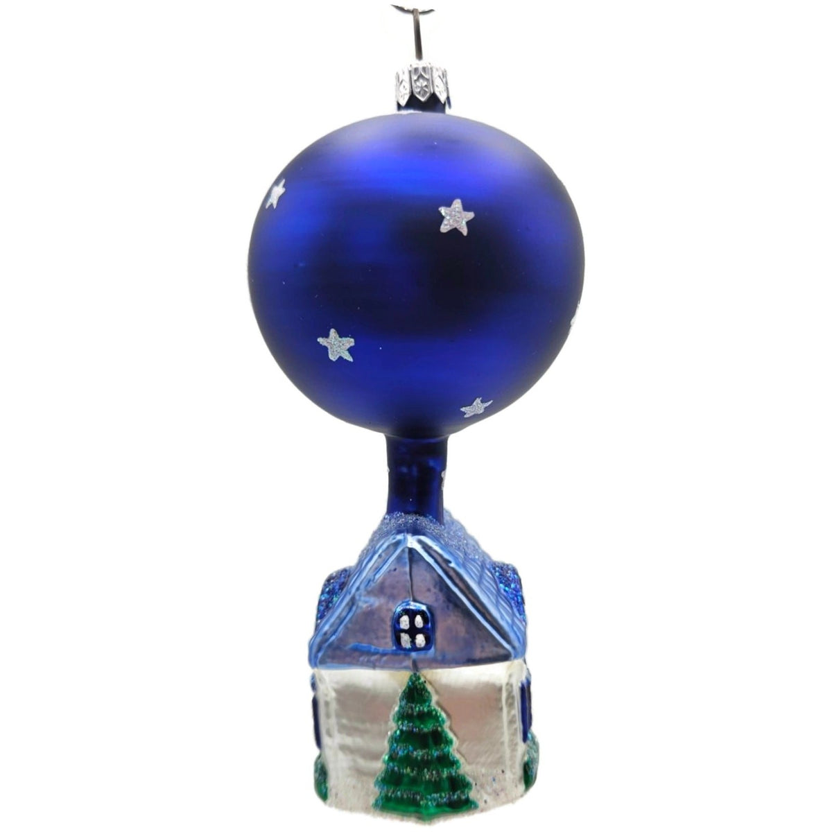 Patricia Breen Night House Blue Moons Stars Glass Christmas Tree Ornament 95198