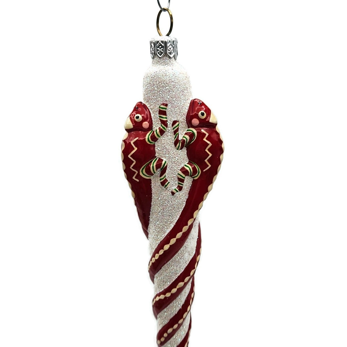 Patricia Breen Chameleon Icicle Red Glittered Striped Christmas Ornament 28117