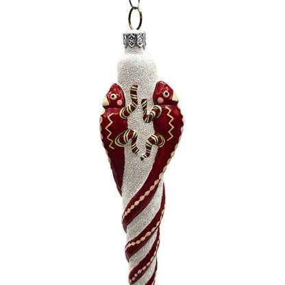 Patricia Breen Chameleon Icicle Red Glittered Striped Christmas Ornament 28117