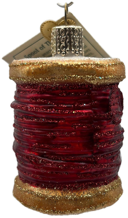 Old World Christmas Spool of Thread Sewing Needle Quilter Merck Red OWC Ornament5