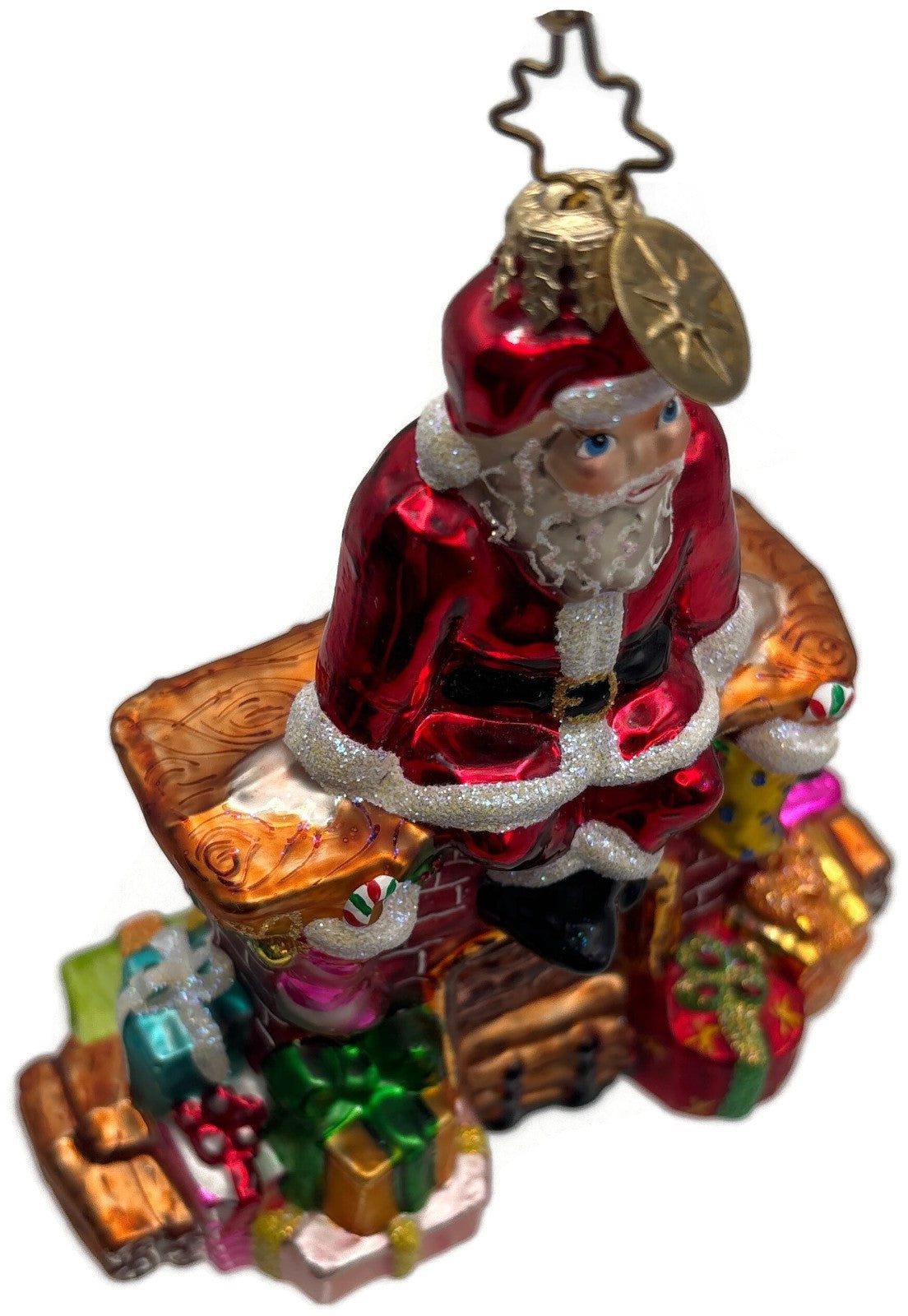 Christopher Radko Santa Pause Gifts Fireplace Glass Christmas Ornament 10101738
