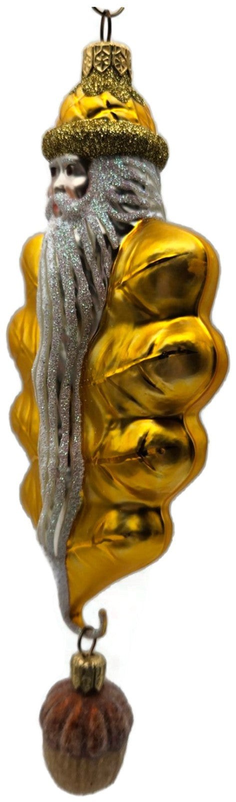 Patricia Breen Oak Leaf Santa Gold Glitter Acorn 2 Part Christmas Ornament 97324