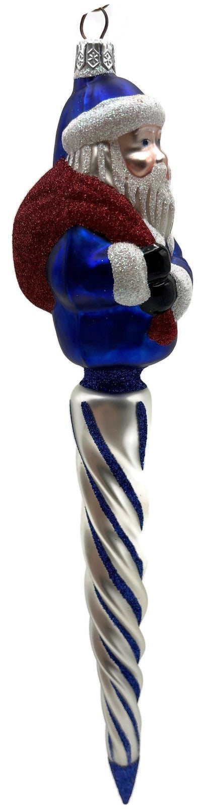 Patricia Breen Spiraling Santa Claus Blue White Christmas Drop Ornament 96461