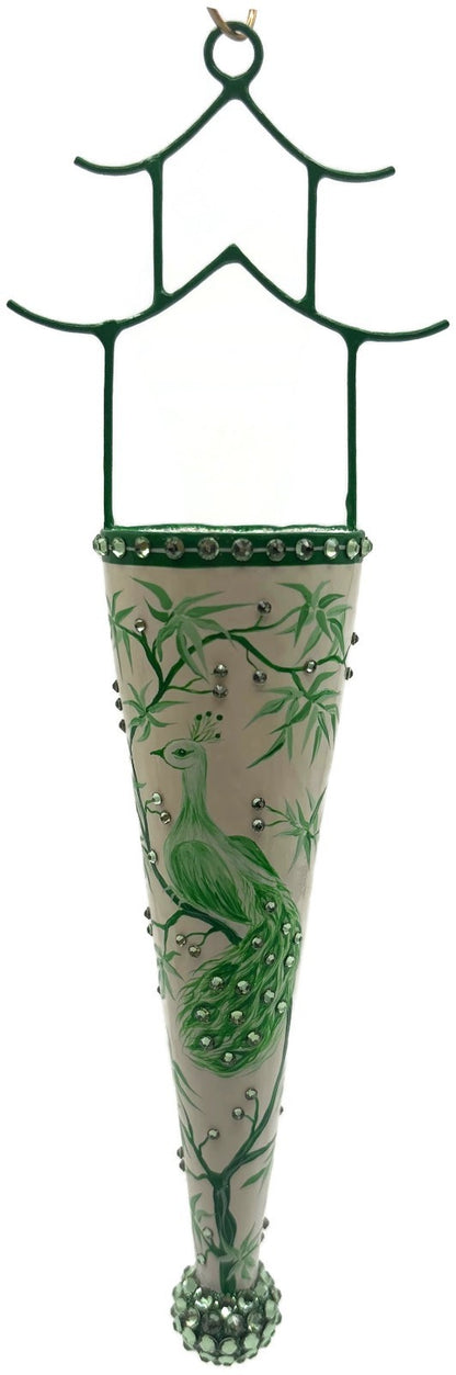 Patricia Breen Pagoda Cornucopia Peacock Chinoiserie Christmas Ornament 33540