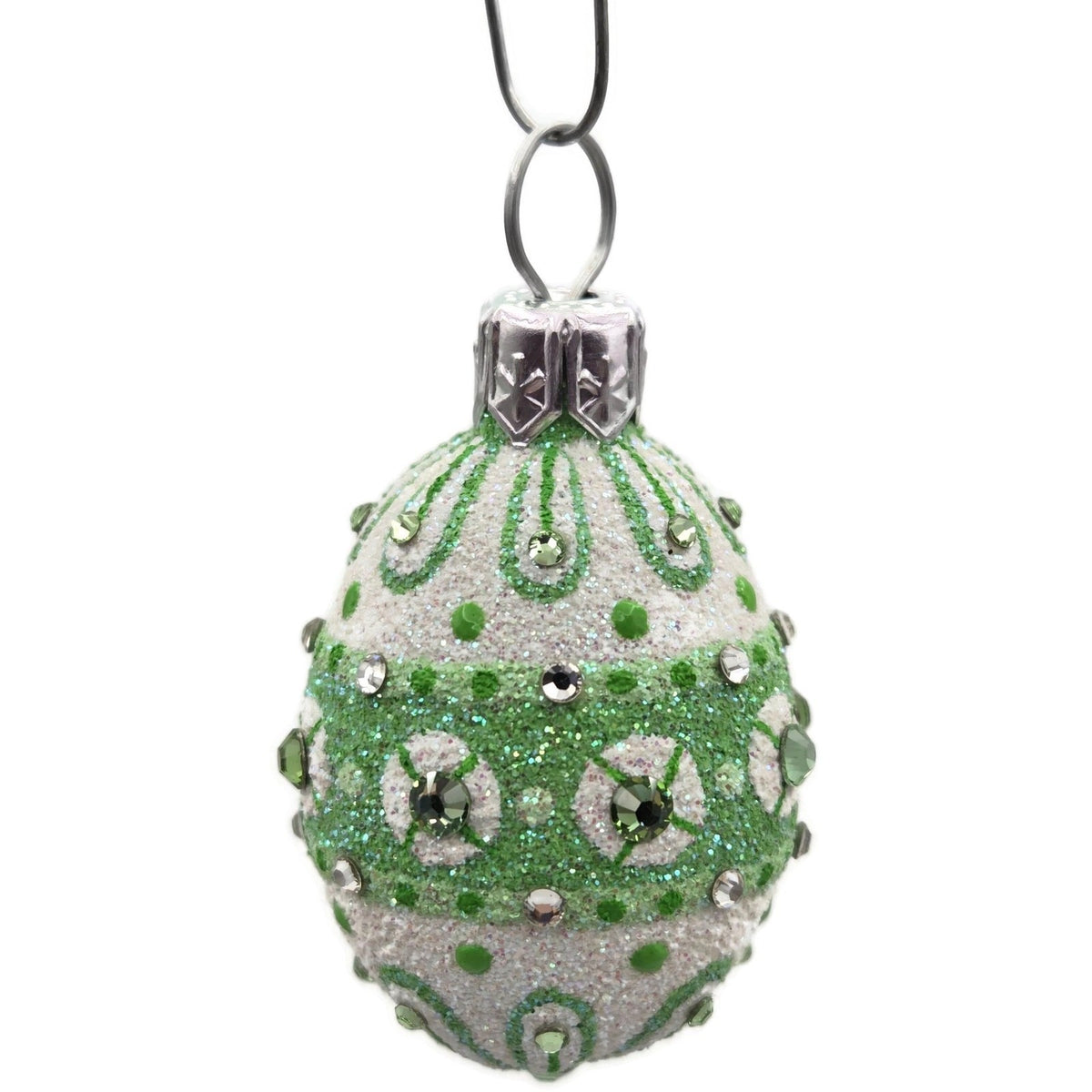 Patricia Breen Miniature Egg Zakopane Green White Swarovski Easter Ornament 30188