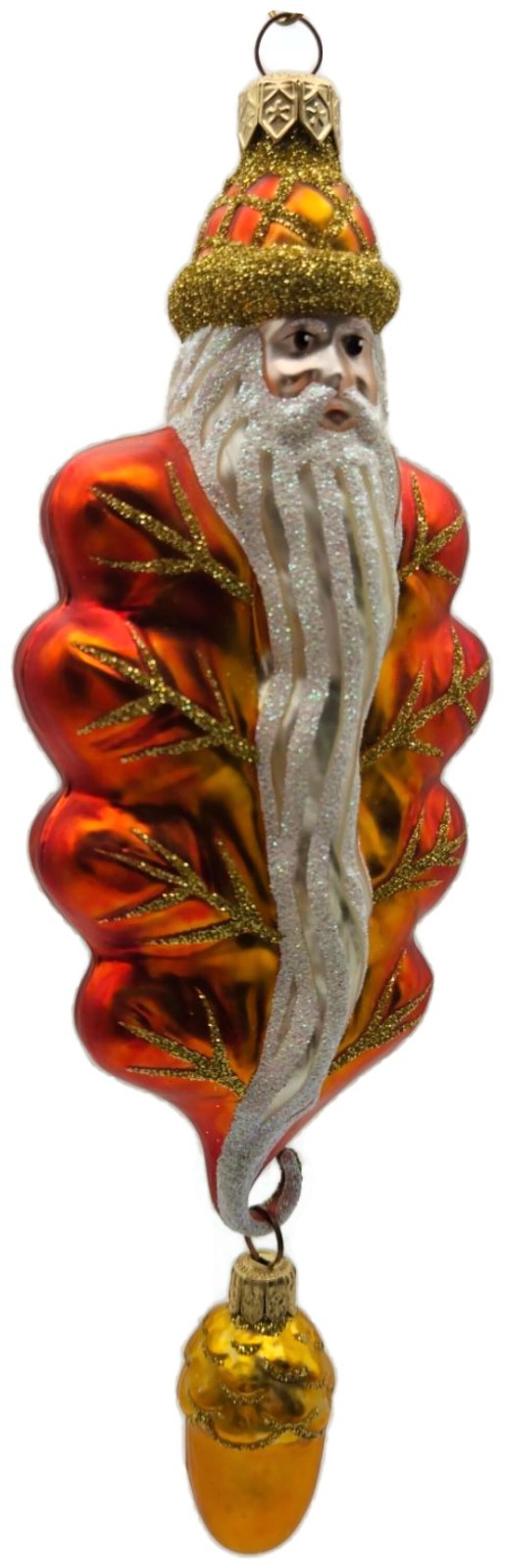 Patricia Breen Oak Leaf Santa Orange Matte Fall 2 Part Christmas Ornament 97321