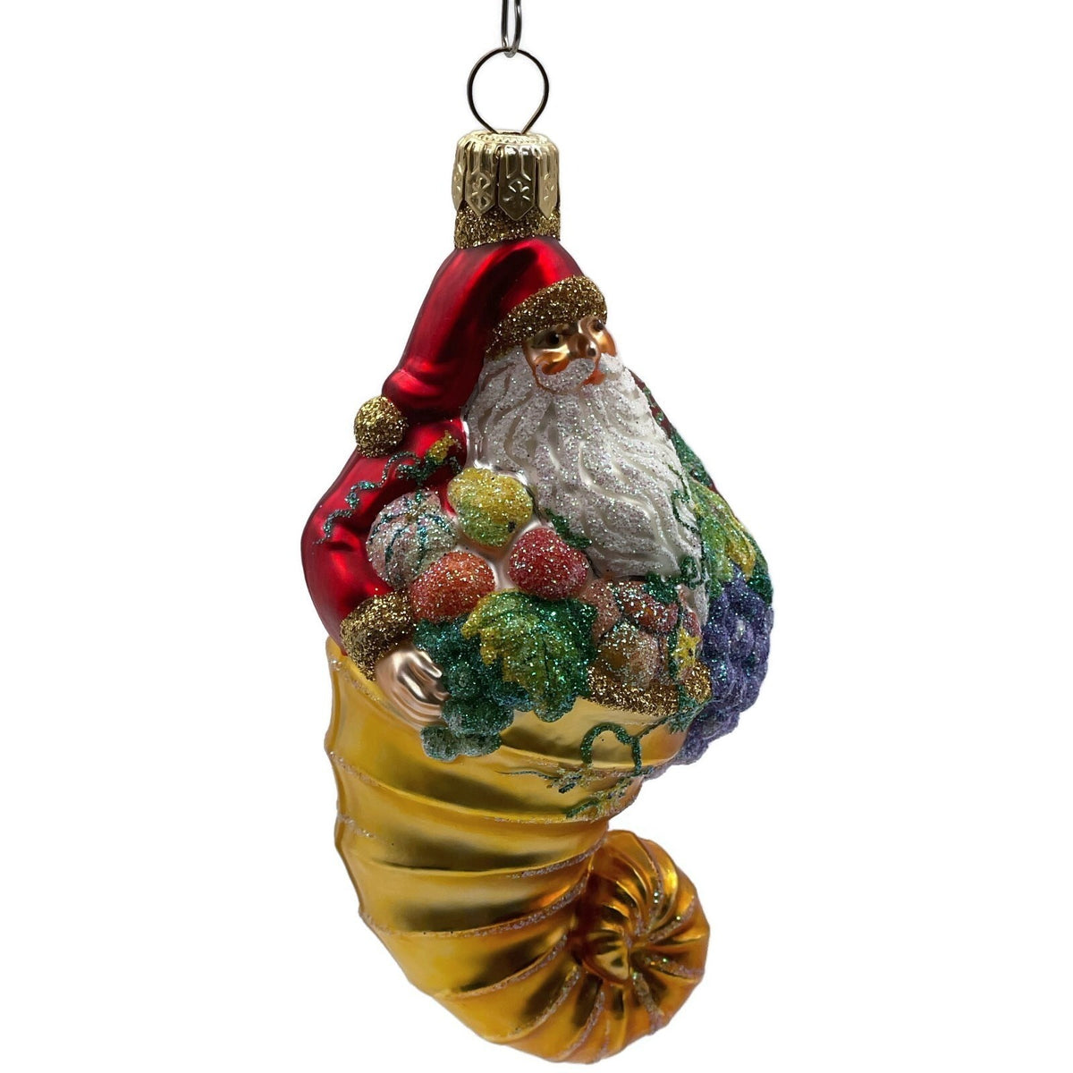 Patricia Breen Plymouth Santa Gold Fruits Fall Glass Christmas Ornament 22191