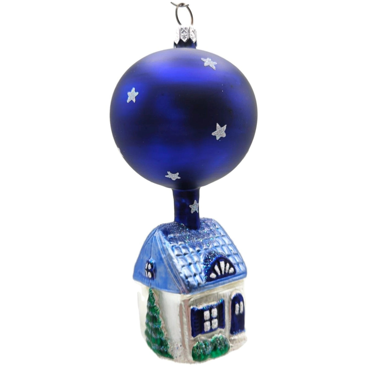 Patricia Breen Night House Blue Moons Stars Glass Christmas Tree Ornament 95197