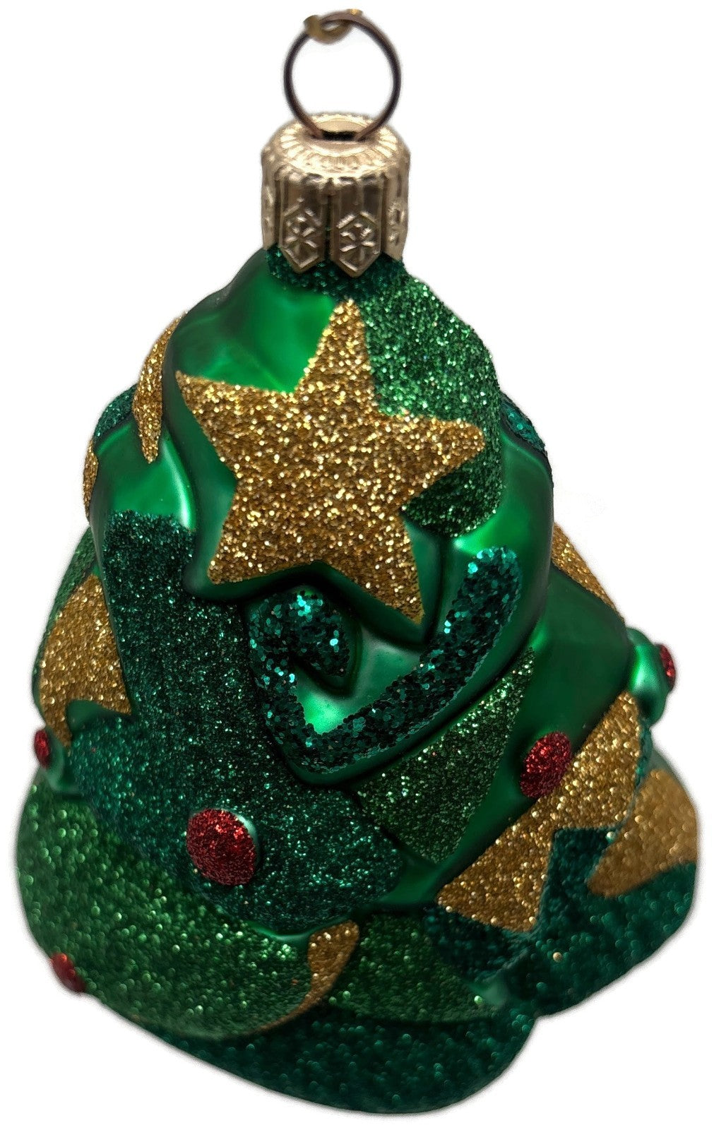 Patricia Breen Cubist Tree Green Red Gold Star Glittered Christmas Ornament 99088