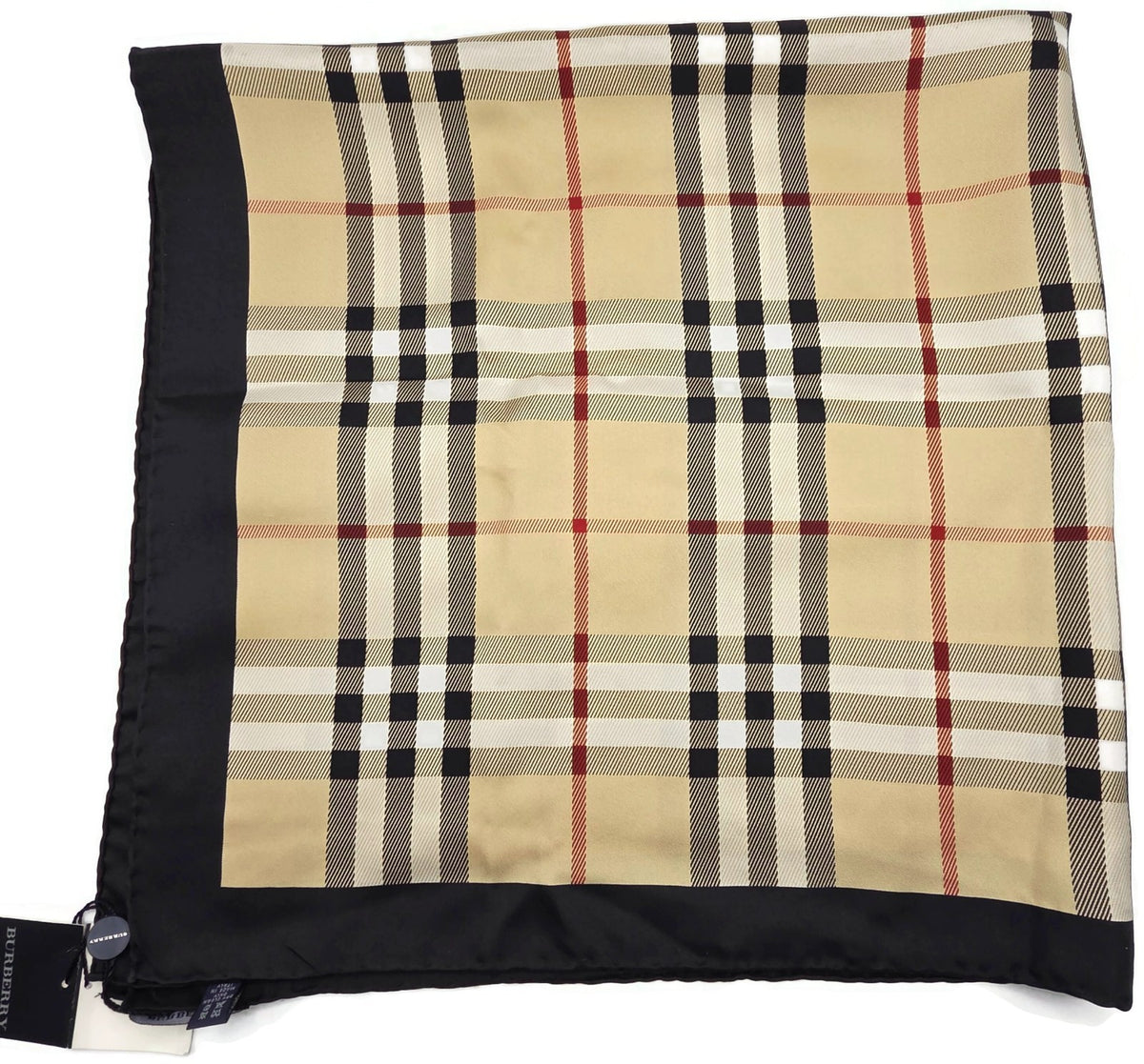 Burberry London Scarf Classic Check  Square Camel Beige New 100% Silk 34 X 346