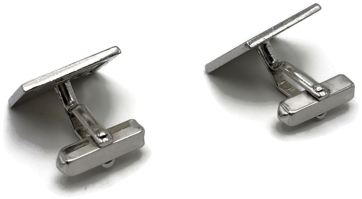 Swank Signed Men's Cuff Links Set Silver Tone Square Modernist Geometric Cutout5