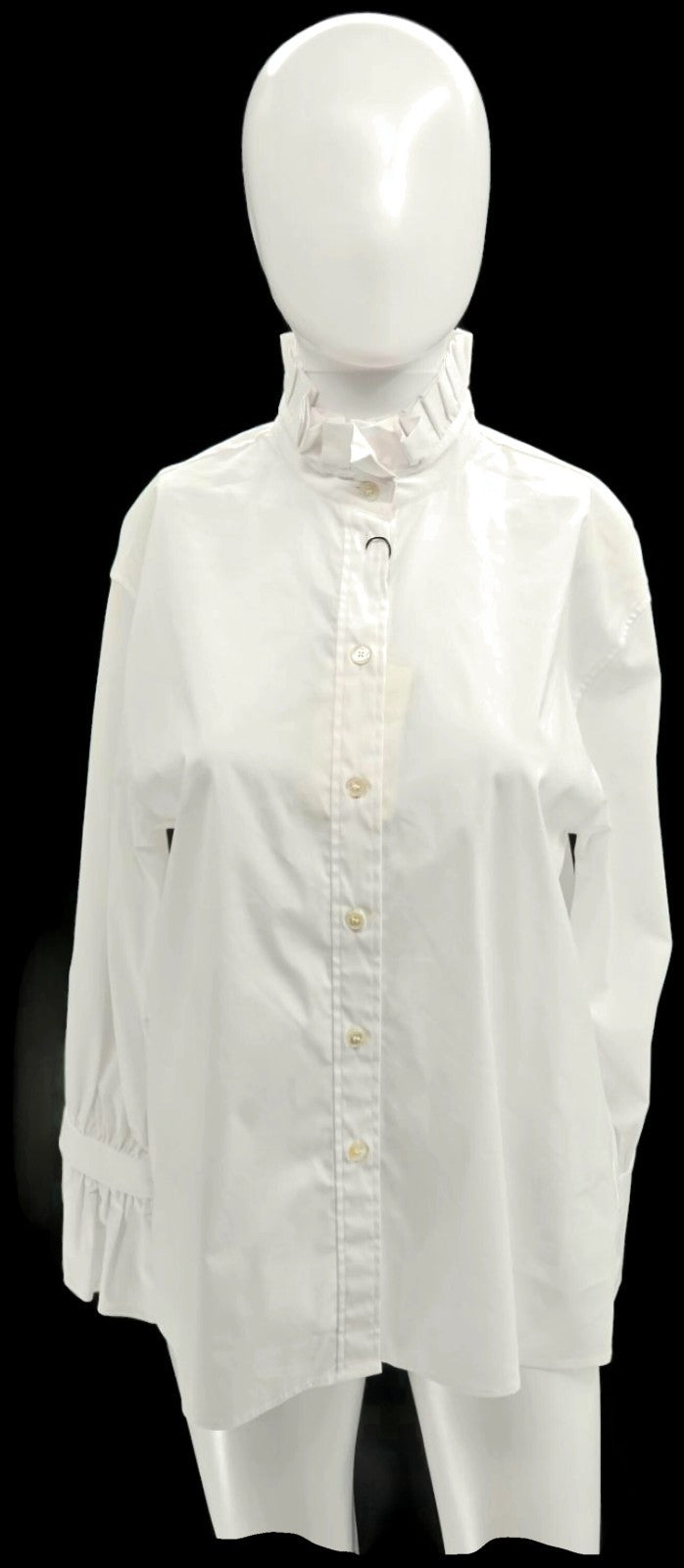 Burberry London Women's White Ruffle Collar Cuff Cotton Button Up Shirt US 6 NWT0