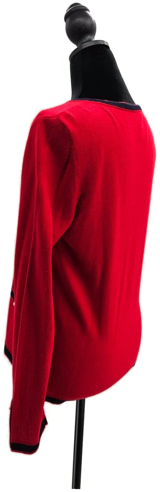Talbots Women's Red Navy Bow Pearl Button Cashmere Blend Cardigan Sweater S NWT3