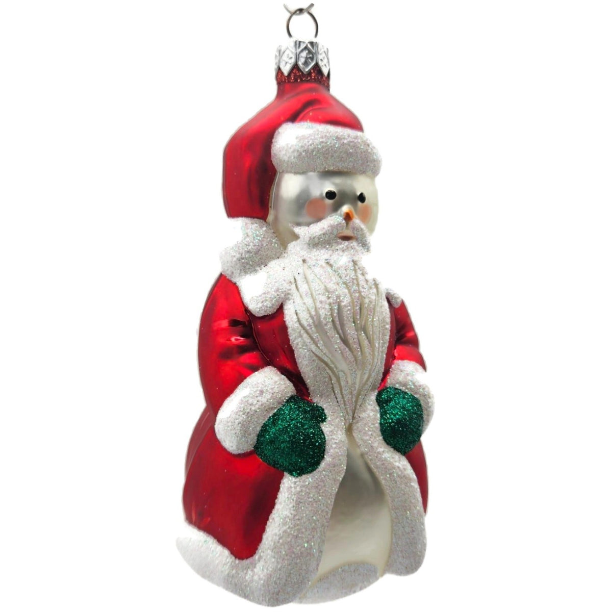 Patricia Breen Santa Snowman Red Matte Coat Green Glass Christmas Ornament 97601