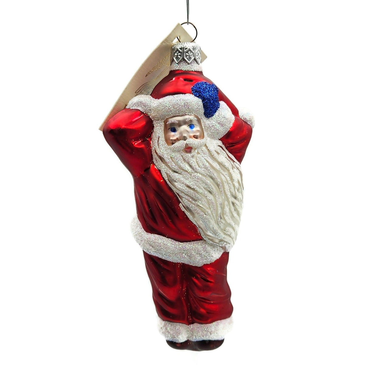 Patricia Breen Hold Onto Your Hat Red Santa Claus Glass Christmas Ornament 97210