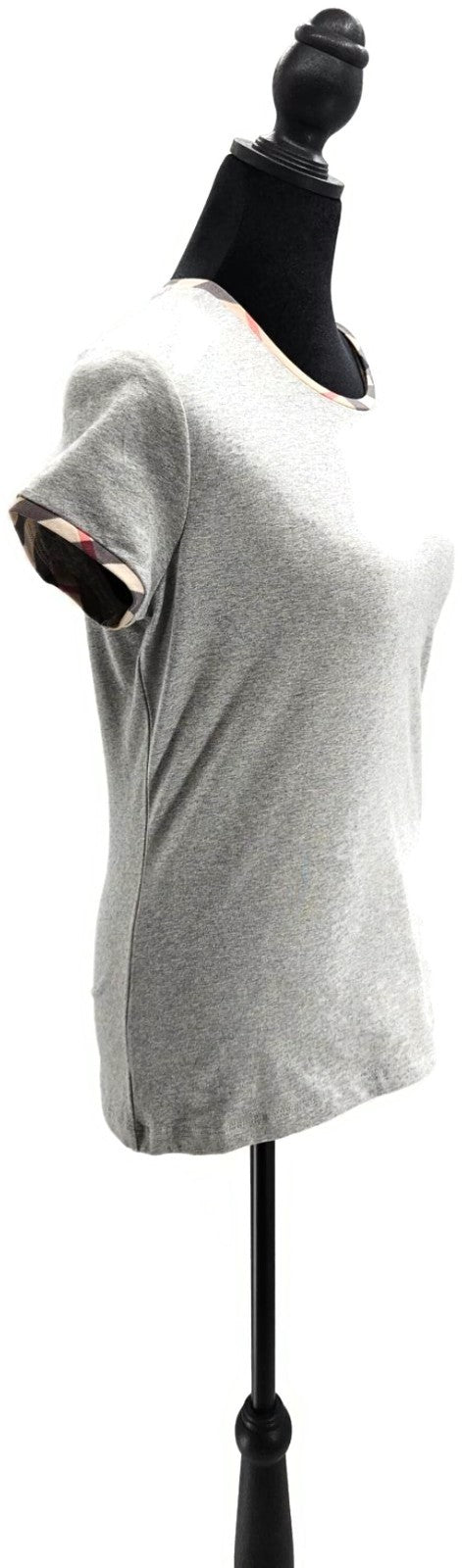 Burberry London Pale Grey Nova Check Trim Short Sleeve T Shirt Womens Medium NWT3
