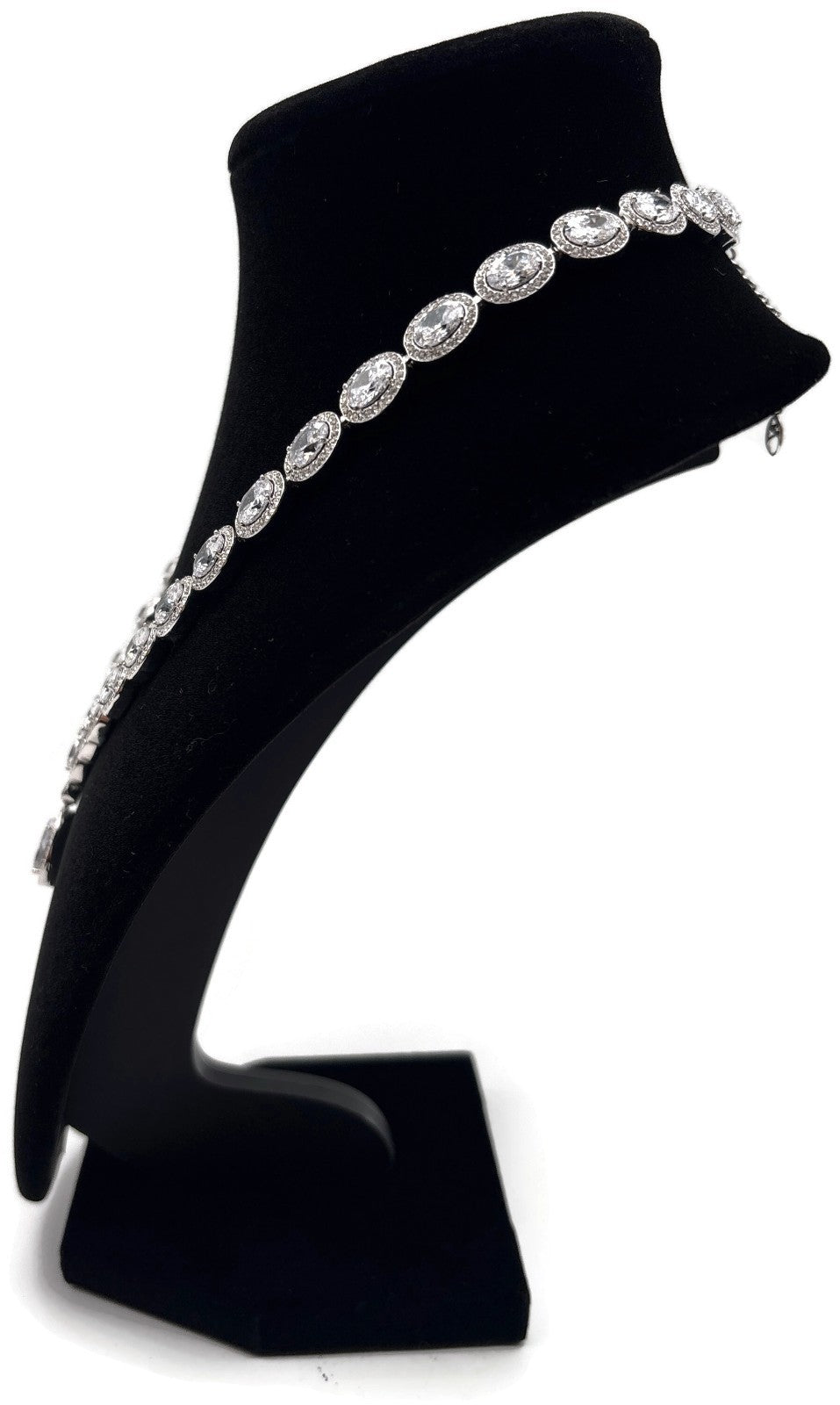 Nadri CZ Pear Drop Frontal Necklace Rhodium Halo Cubic Zirconia 16in5