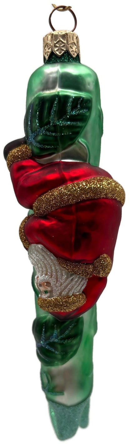 Patricia Breen Santa and the Beanstalk Red Green Matte Christmas Ornament 99281