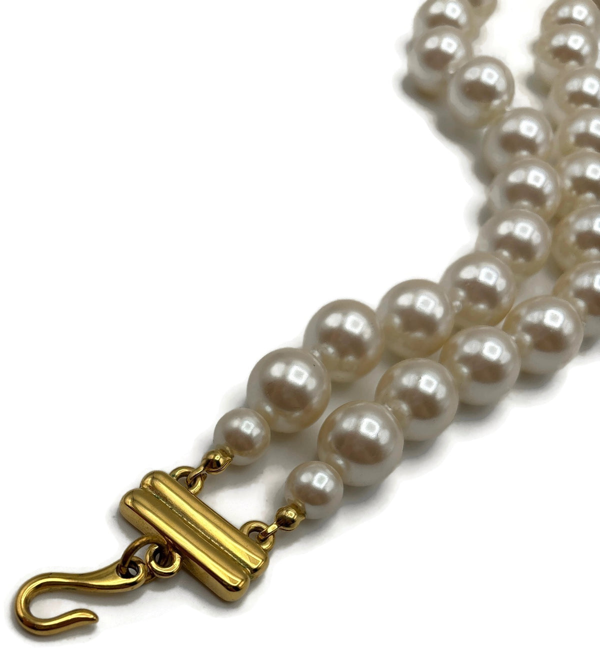 Carolee Signed Double Strand Faux Pearl Choker Necklace Gold Tone Heart Charm7