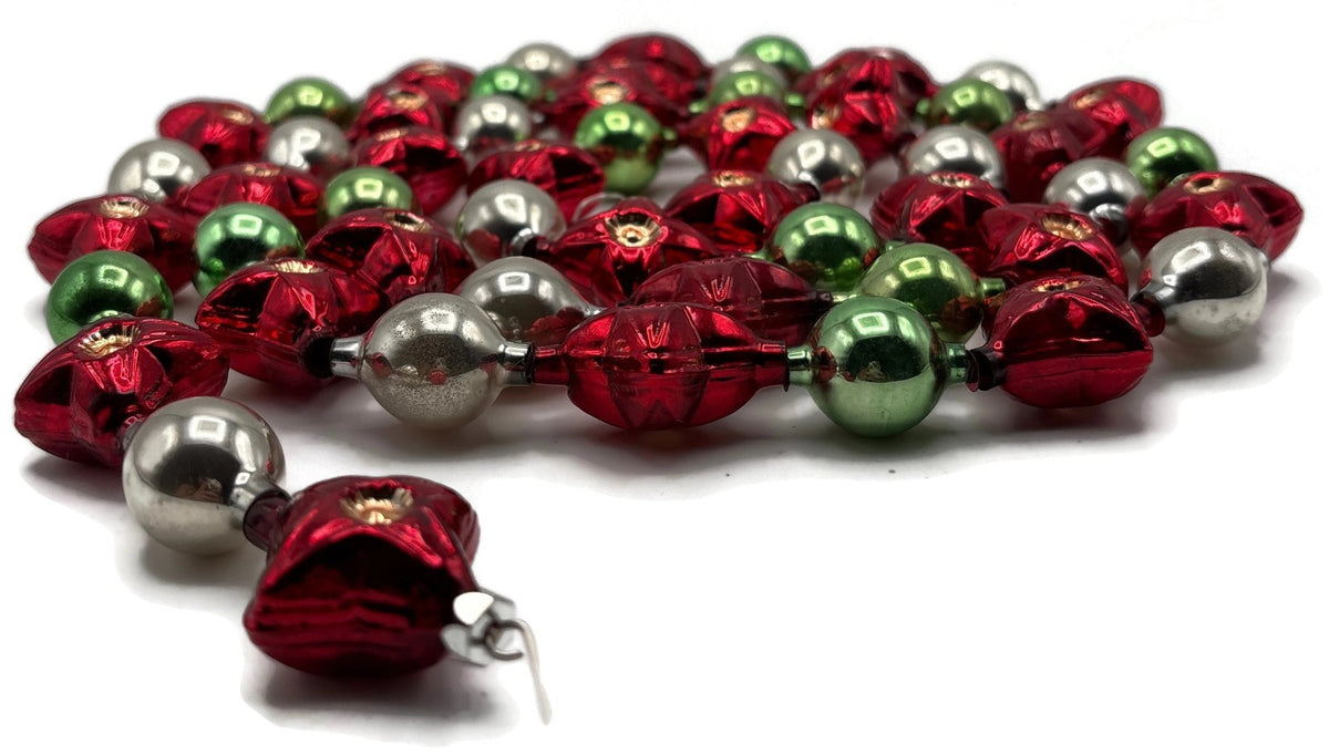 Christopher Radko 72" Red Star Reflector Glass Garland Green Silver Vintage2