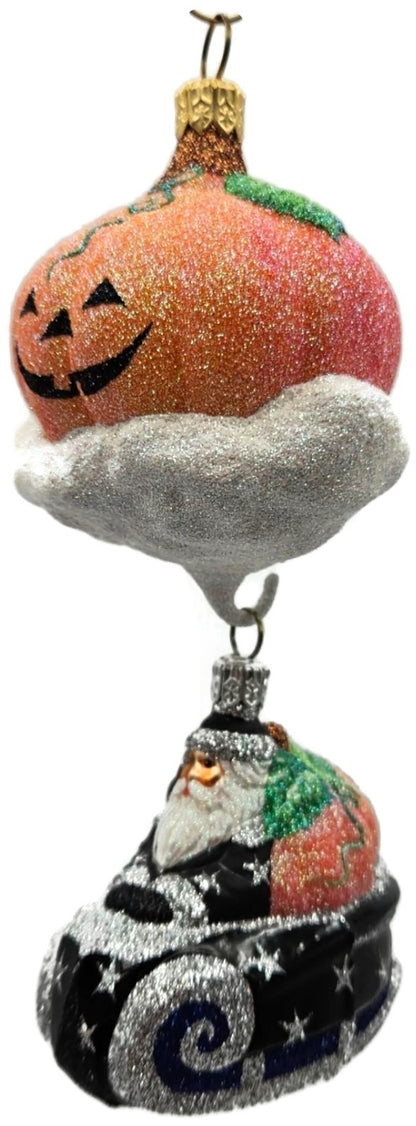 Patricia Breen Night Fright Santa Pumpkin 2 Part Halloween Glass Ornament 21172