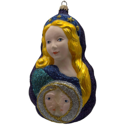 Larry Fraga Embracement Stars Purple Glitter Glass Holiday Christmas Ornament0