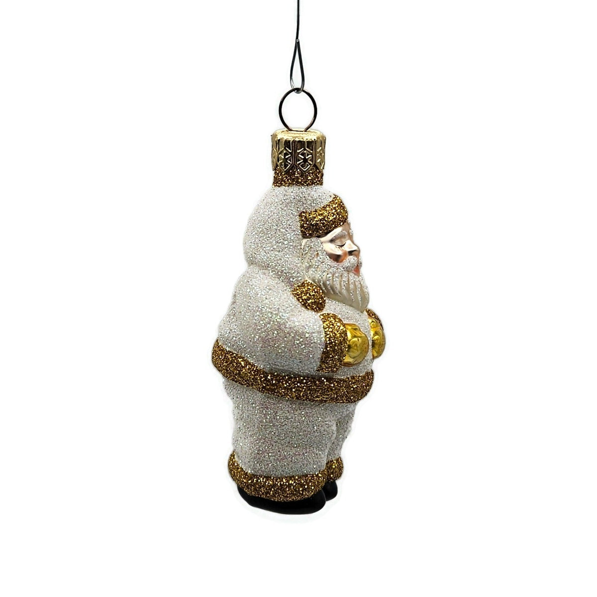 Patricia Breen Miniature Ho Ho Ho Santa Claus Pearl Gold Christmas Ornament 99454