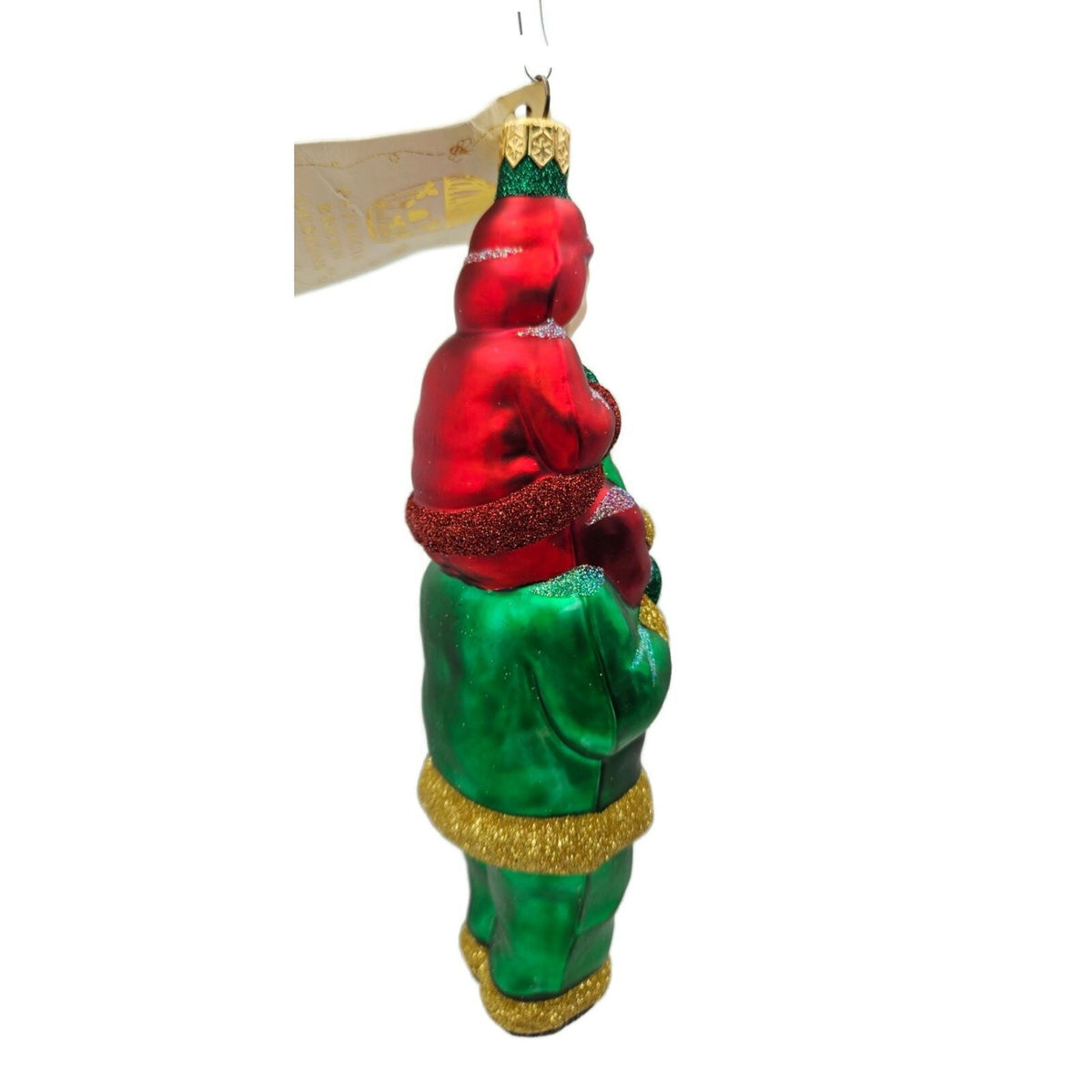 Patricia Breen Carry Me Santa Claus Green Red Coat Glass Christmas Ornament 98038