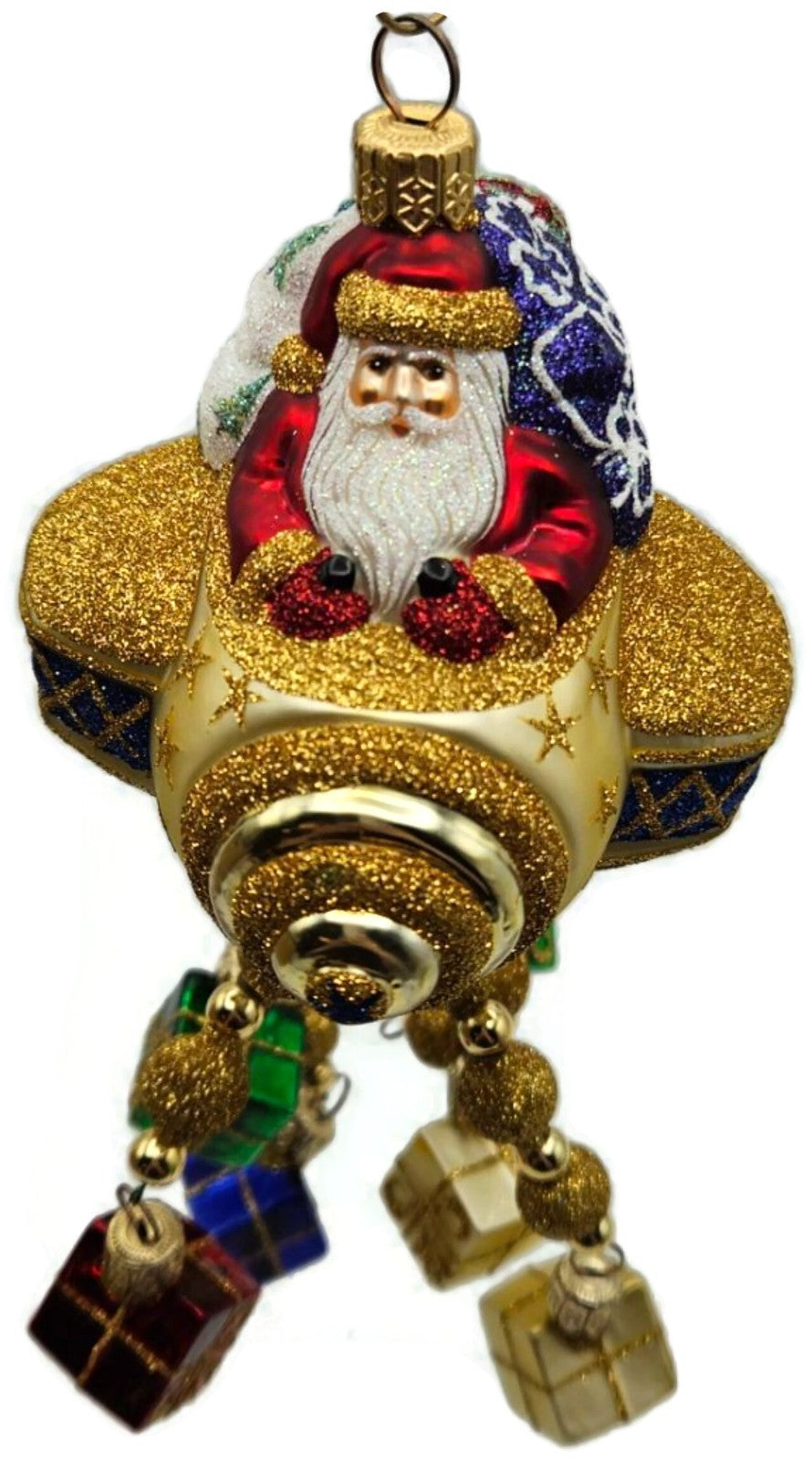 Patricia Breen Santa du Ciel Plane Gifts Gold 2 Part Christmas Ornament 2100NM4