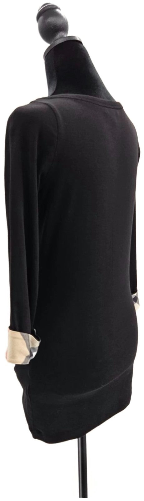 Burberry Brit Nova Check Cuffs Scoop Neck Top Black 3/4 Sleeve Women Size Medium3